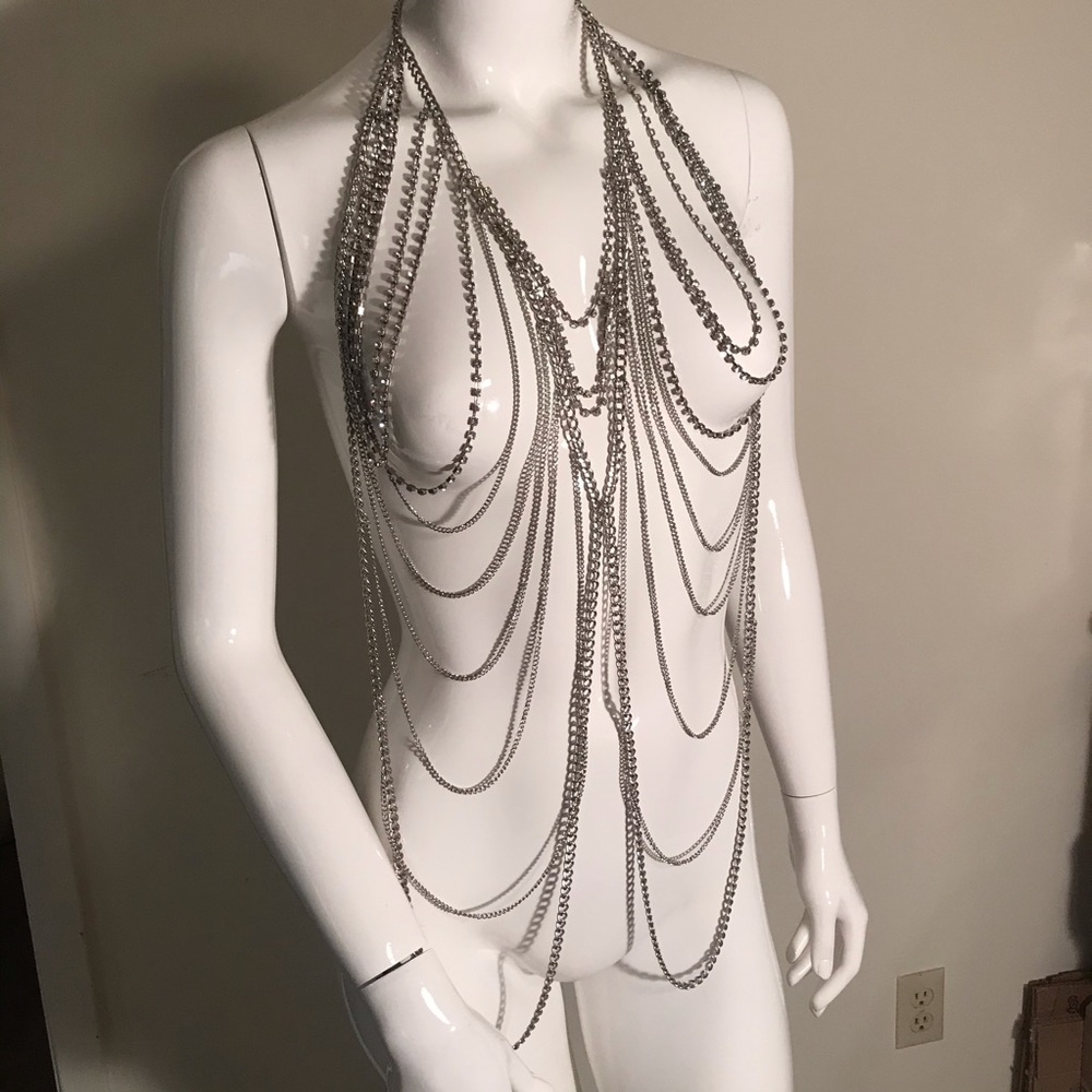 Silver and rhinestone body jewelry XXL